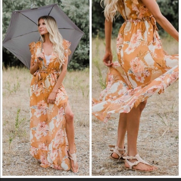 Mustard Floral Maxi Dress. - Picture 7 of 7